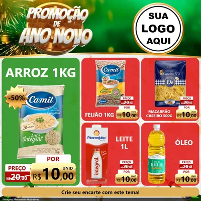 Modelo de Rede Social para Feed Facebook com o tema Promoção de Ano Novo para Supermercado