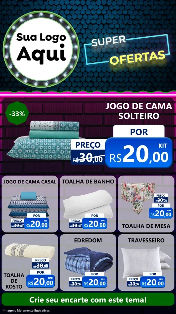 Modelo de Rede Social para Stories com o tema Super Ofertas para Cama, Mesa e Banho