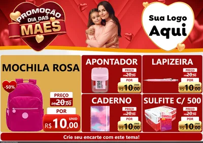 Modelo de Encarte para Encarte A4 Horizontal com o tema Promoção Dia das Mães para Papelaria