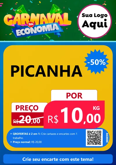 Modelo de Cartaz para Cartaz A4 Vertical com o tema Carnaval da Economia para Açougue