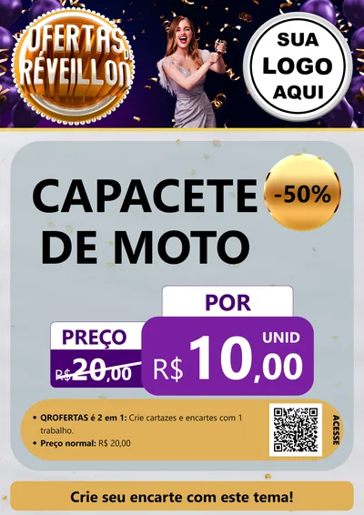 Modelo de Cartaz para Cartaz A4 Vertical com o tema Ofertas de Réveillon para Moto peças