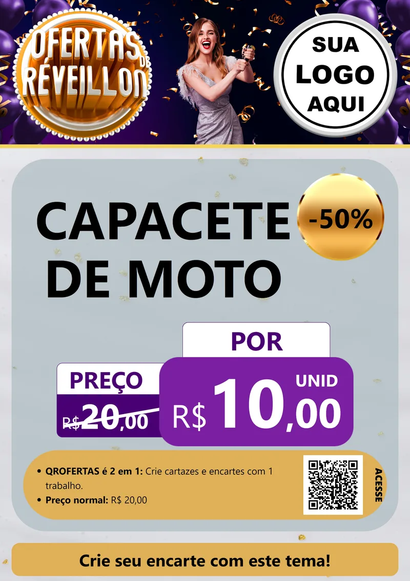 Modelo de Cartaz para Cartaz A4 Vertical com o tema Ofertas de Réveillon para Moto peças