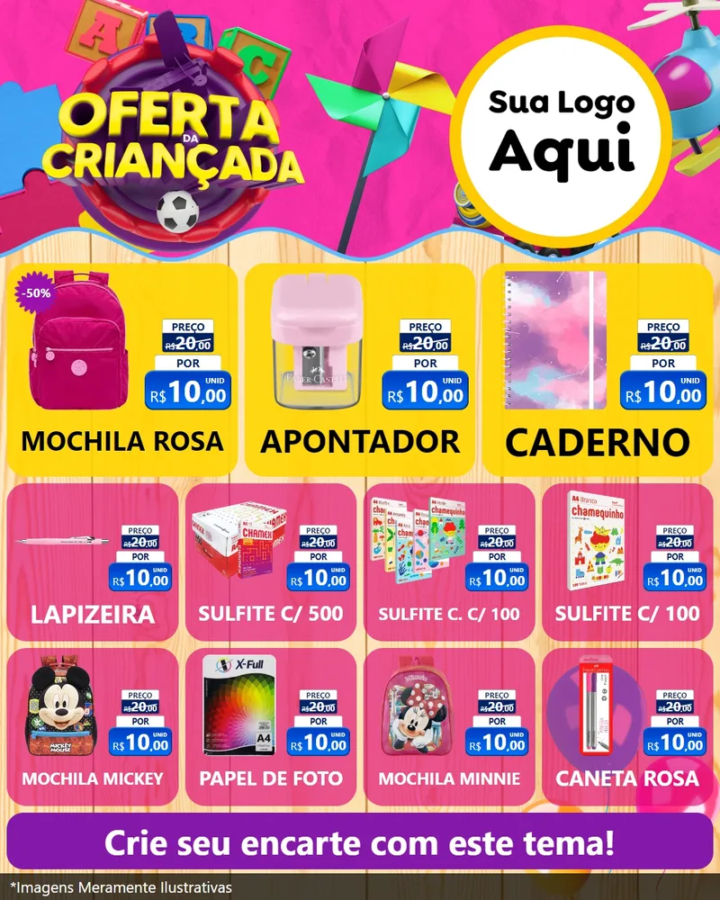 Modelo de Rede Social para Feed Instagram com o tema Oferta da Criançada para Papelaria