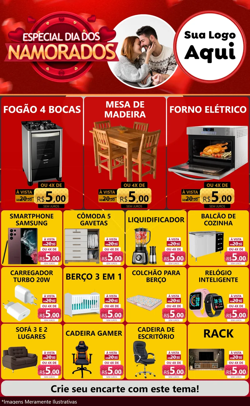 Modelo de Encarte para Encarte Grande com o tema Especial Dia Dos Namorados para Móveis e Eletro