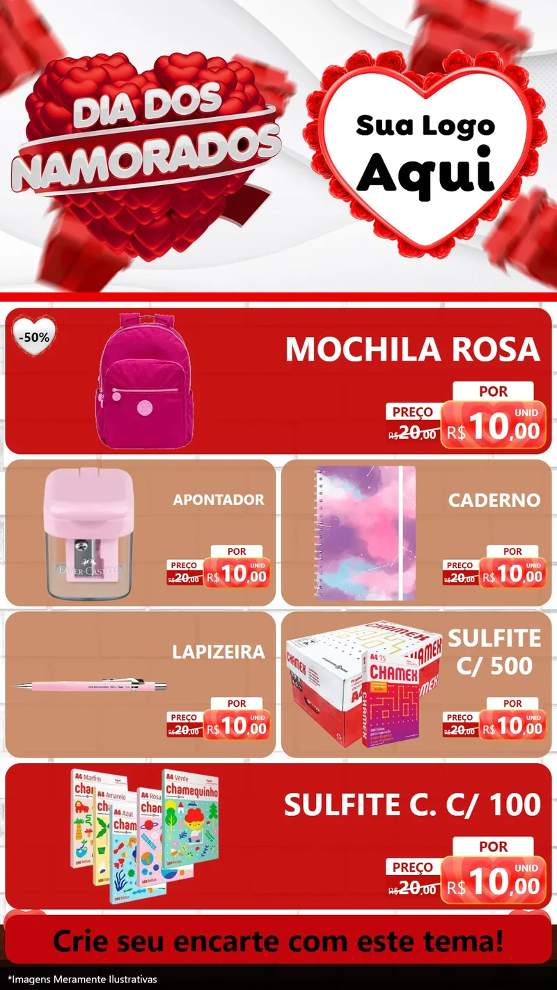 Modelo de TV para TV Vertical com o tema Dia dos Namorados para Papelaria
