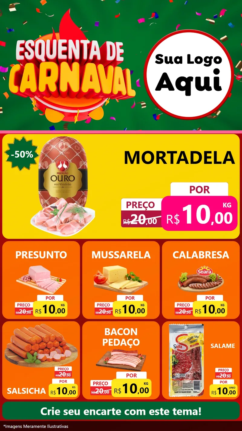 Modelo de Rede Social para Stories com o tema Esquenta de Carnaval para Frios e Laticínios