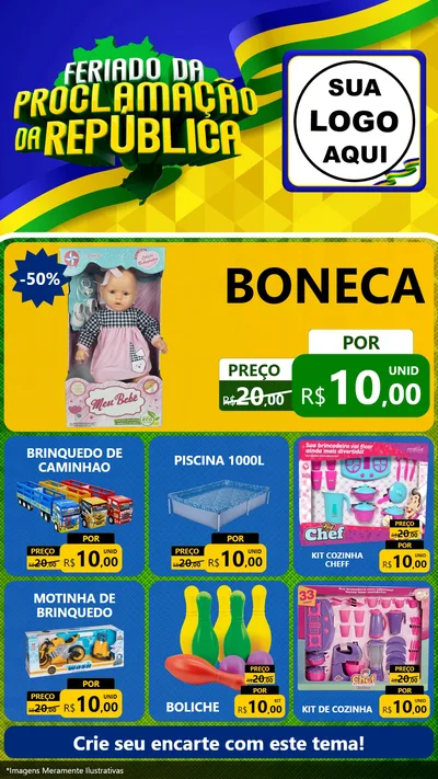 Modelo de Rede Social para Stories com o tema Feriado da Proclamação da República para Brinquedos