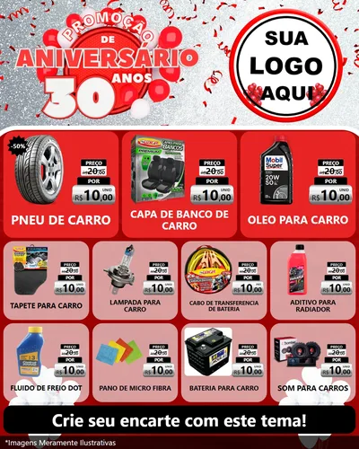 Modelo de Rede Social para Feed Instagram com o tema Promoção de Aniversário - 30 Anos para Auto peças
