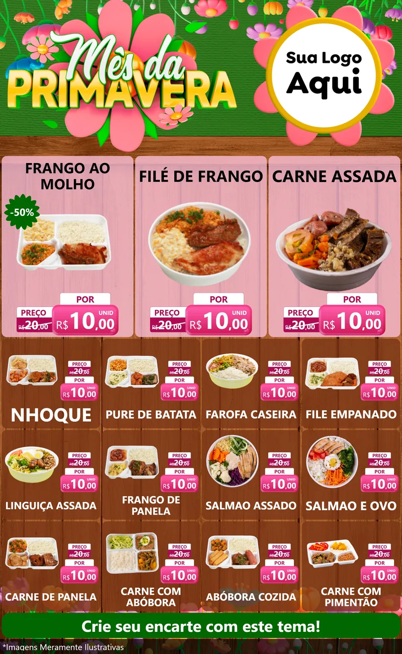 Modelo de Encarte para Encarte Grande com o tema Mês da Primavera para Restaurante