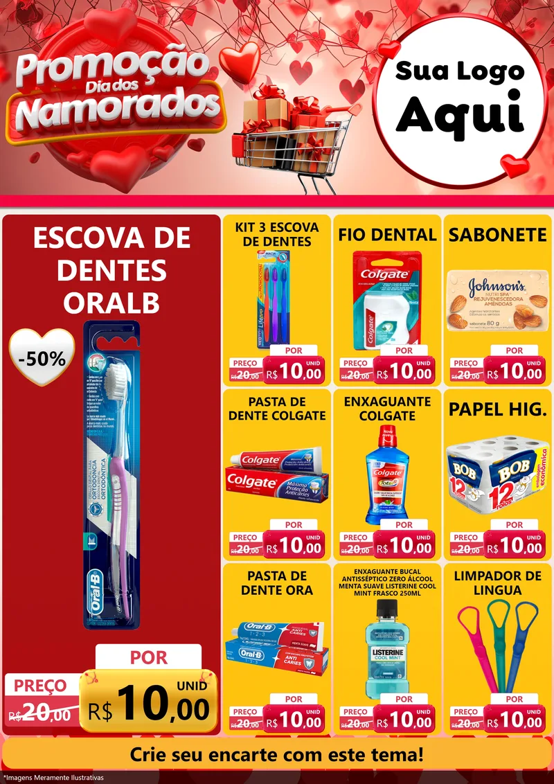 Modelo de Encarte para Encarte A4 Vertical com o tema Promoção Dia dos Namorados para Higiene Pessoal