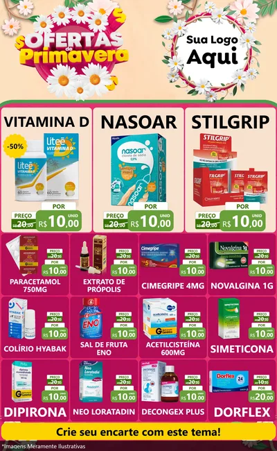 Modelo de Encarte para Encarte Grande com o tema Ofertas de Primavera para Farmácia