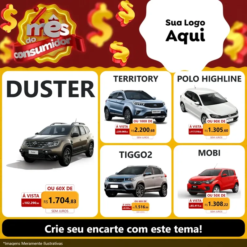 Modelo de Rede Social para Feed Facebook com o tema Mês do consumidor para Concessionaria de Carros