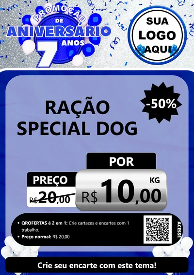 Modelo de Cartaz para Cartaz A4 Vertical com o tema Promoção de Aniversário - 7 Anos para Pet Shop