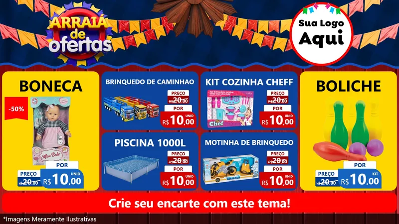 Modelo de TV para TV Horizontal com o tema Arraiá de Ofertas para Brinquedos