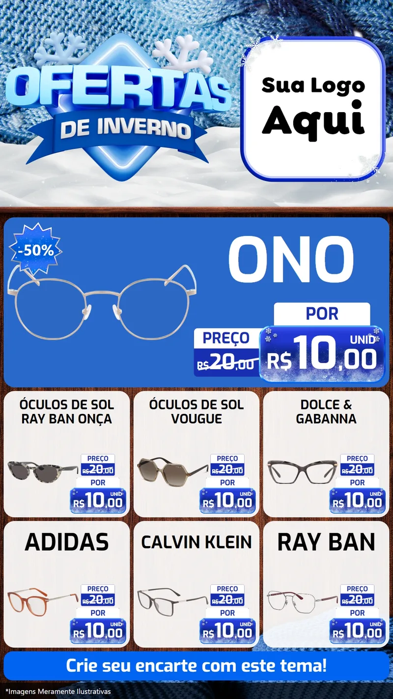 Modelo de Rede Social para Stories com o tema Ofertas de Inverno para Óticas
