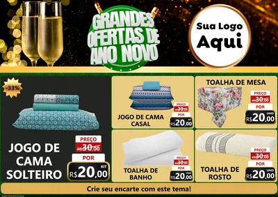 Modelo de Encarte para Encarte A4 Horizontal com o tema Grandes Ofertas de Ano Novo para Cama, Mesa e Banho