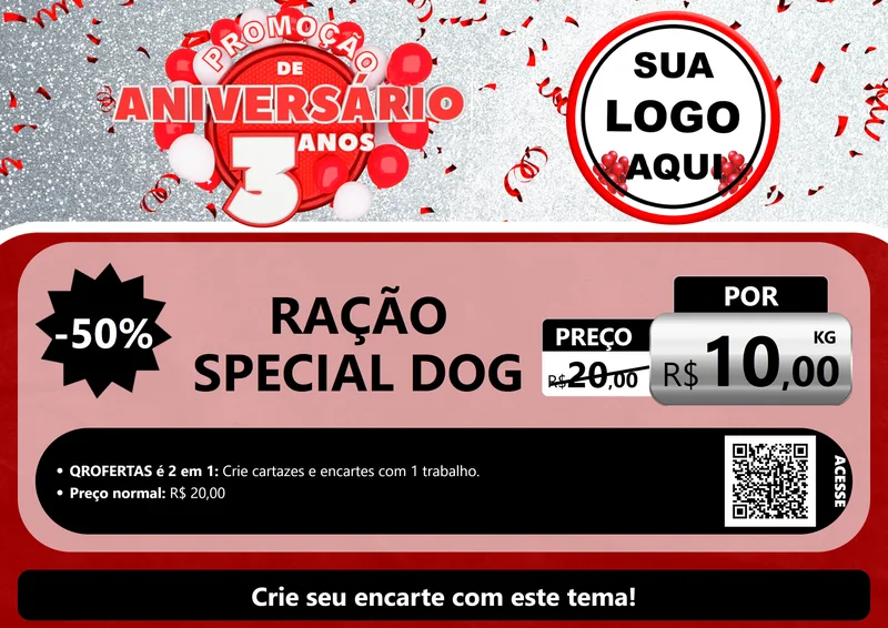 Modelo de Cartaz para Cartaz A4 Horizontal com o tema Promoção de Aniversário - 3 Anos para Pet Shop