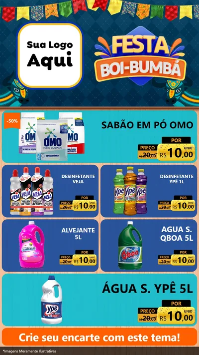 Modelo de TV para TV Vertical com o tema Festa Boi Bumbá para Produtos de Limpeza
