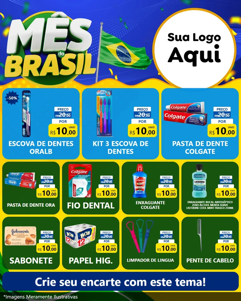 Modelo de Rede Social para Feed Instagram com o tema Mês do Brasil para Higiene Pessoal