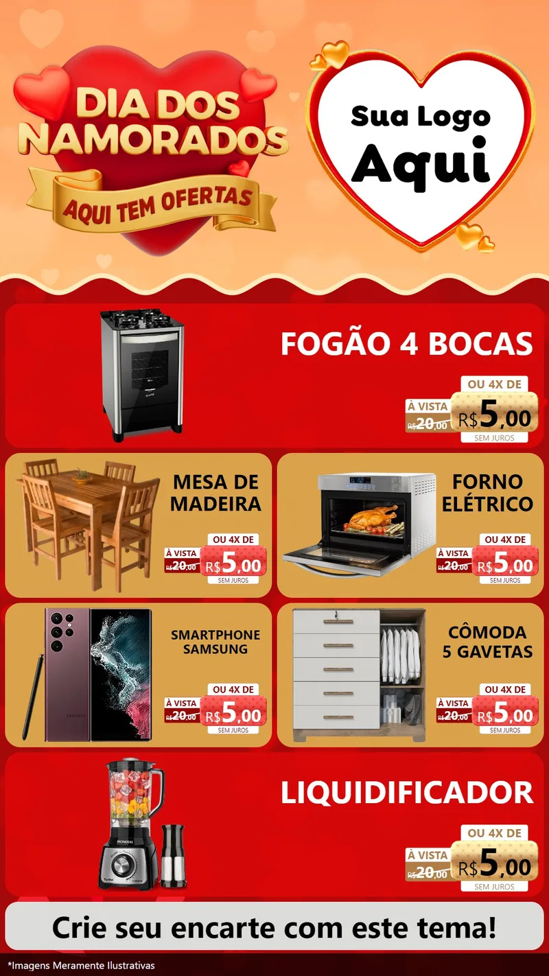 Modelo de TV para TV Vertical com o tema Dia dos Namorados - Aqui Tem Ofertas para Móveis e Eletro