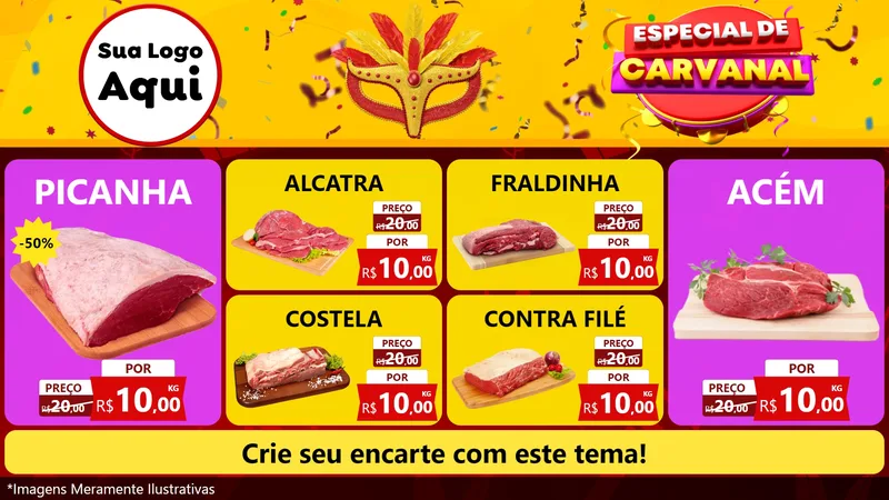 Modelo de TV para TV Horizontal com o tema Especial de Carnaval para Açougue