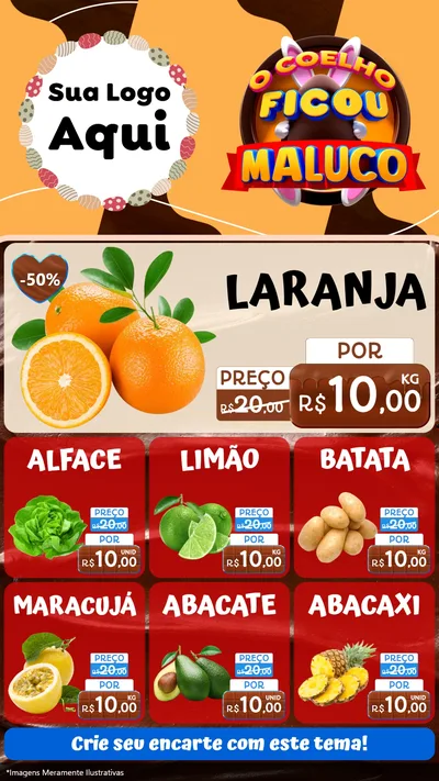 Modelo de Rede Social para Stories com o tema O Coelho Ficou Maluco - Páscoa para Hortifrúti