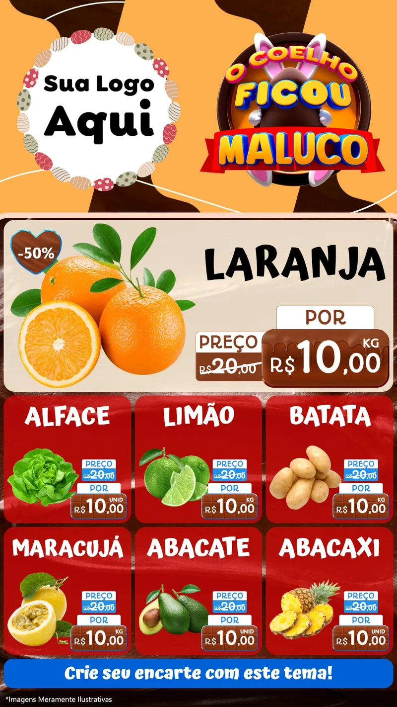 Modelo de Rede Social para Stories com o tema O Coelho Ficou Maluco - Páscoa para Hortifrúti