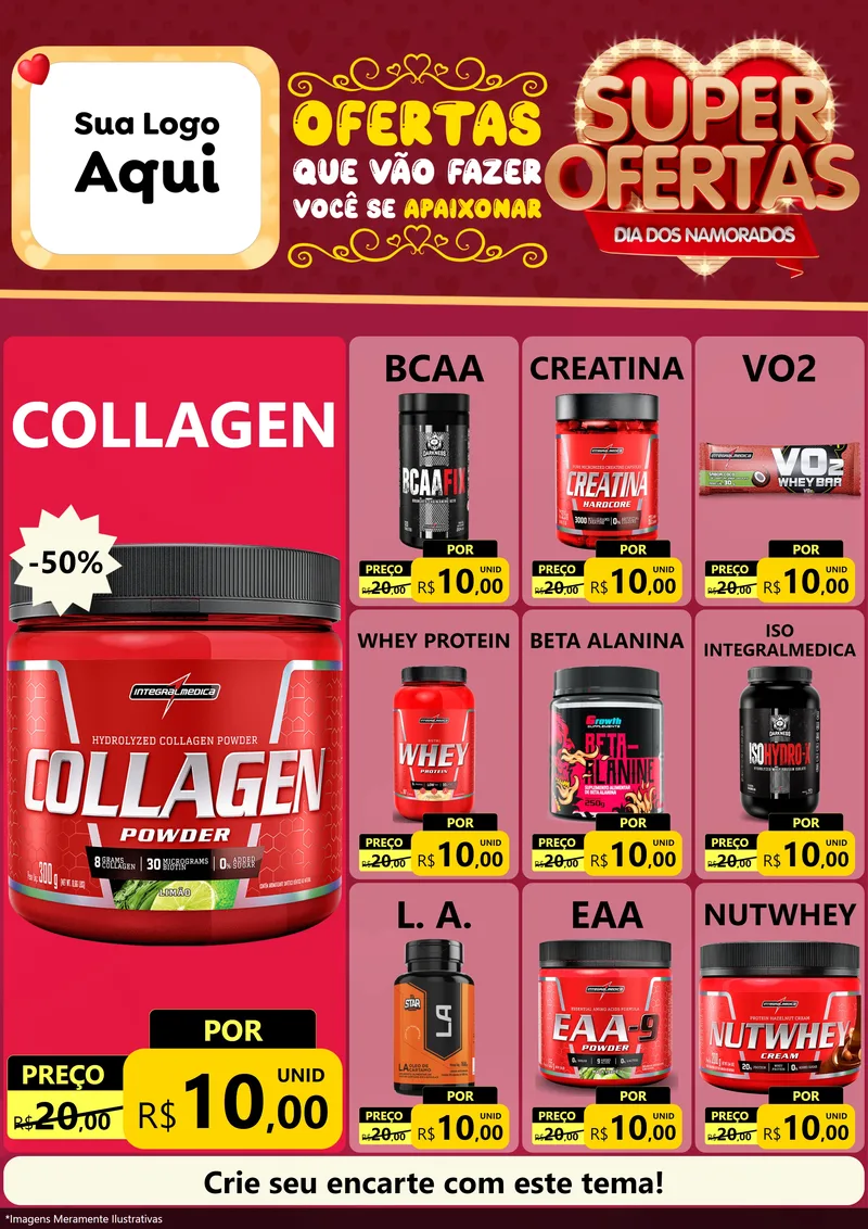 Modelo de Encarte para Encarte A4 Vertical com o tema Dia dos Namorados para Suplementos alimentares