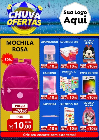 Modelo de Encarte para Encarte A4 Vertical com o tema Chuva de Ofertas para Papelaria