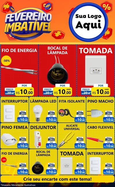 Modelo de Encarte para Encarte Grande com o tema Fevereiro Imbatível para Materiais Elétricos