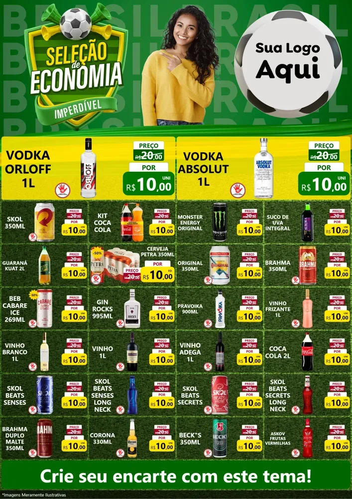 Modelo de Encarte para Encarte A4 Vertical com o tema Seleção de Economia - Copa para Distribuidora de bebidas