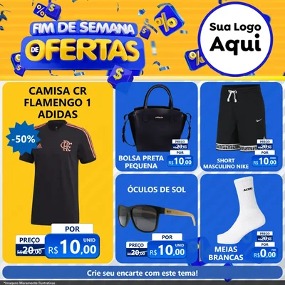 Modelo de Rede Social para Feed Facebook com o tema Fim de Semana de Ofertas para Roupas e acessórios