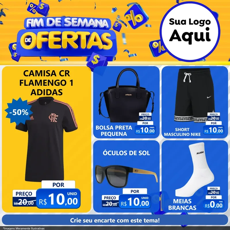 Modelo de Rede Social para Feed Facebook com o tema Fim de Semana de Ofertas para Roupas e acessórios