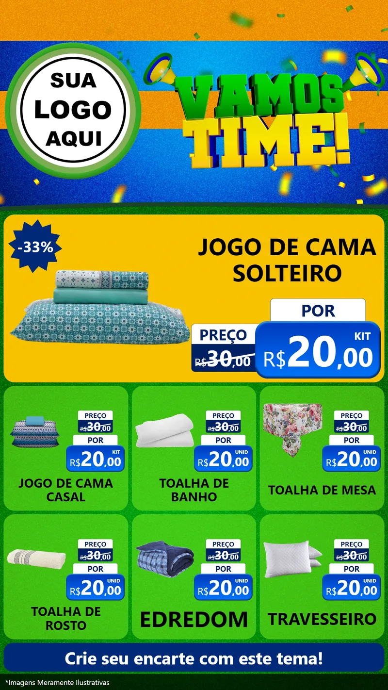 Modelo de Rede Social para Stories com o tema Vamos Time! para Cama, Mesa e Banho