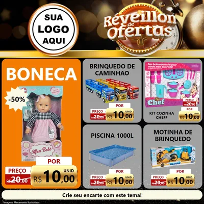 Modelo de Rede Social para Feed Facebook com o tema Réveillon de Ofertas para Brinquedos