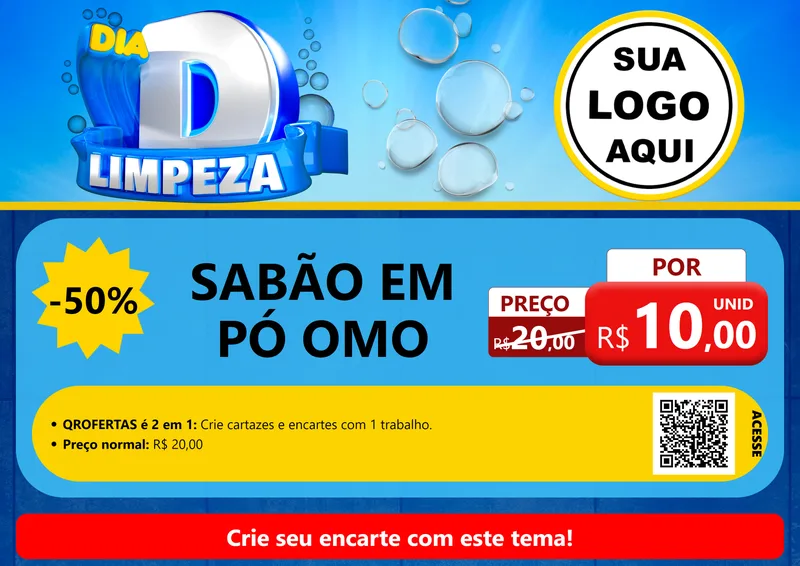 Modelo de Cartaz para Cartaz A4 Horizontal com o tema Dia D Limpeza para Produtos de Limpeza