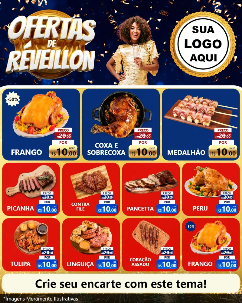 Modelo de Rede Social para Feed Instagram com o tema Ofertas de Réveillon para Assados