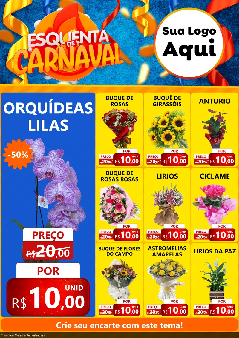 Modelo de Encarte para Encarte A4 Vertical com o tema Esquenta de Carnaval para Floricultura e jardim