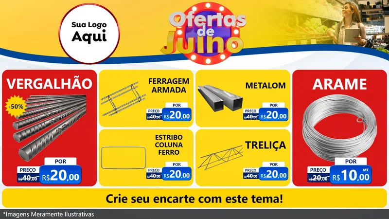 Modelo de TV para TV Horizontal com o tema Ofertas de Julho para Ferragens