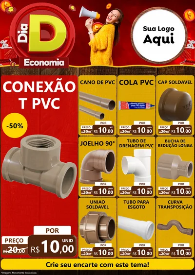 Modelo de Encarte para Encarte A4 Vertical com o tema Dia D Economia para Tubos e conexões