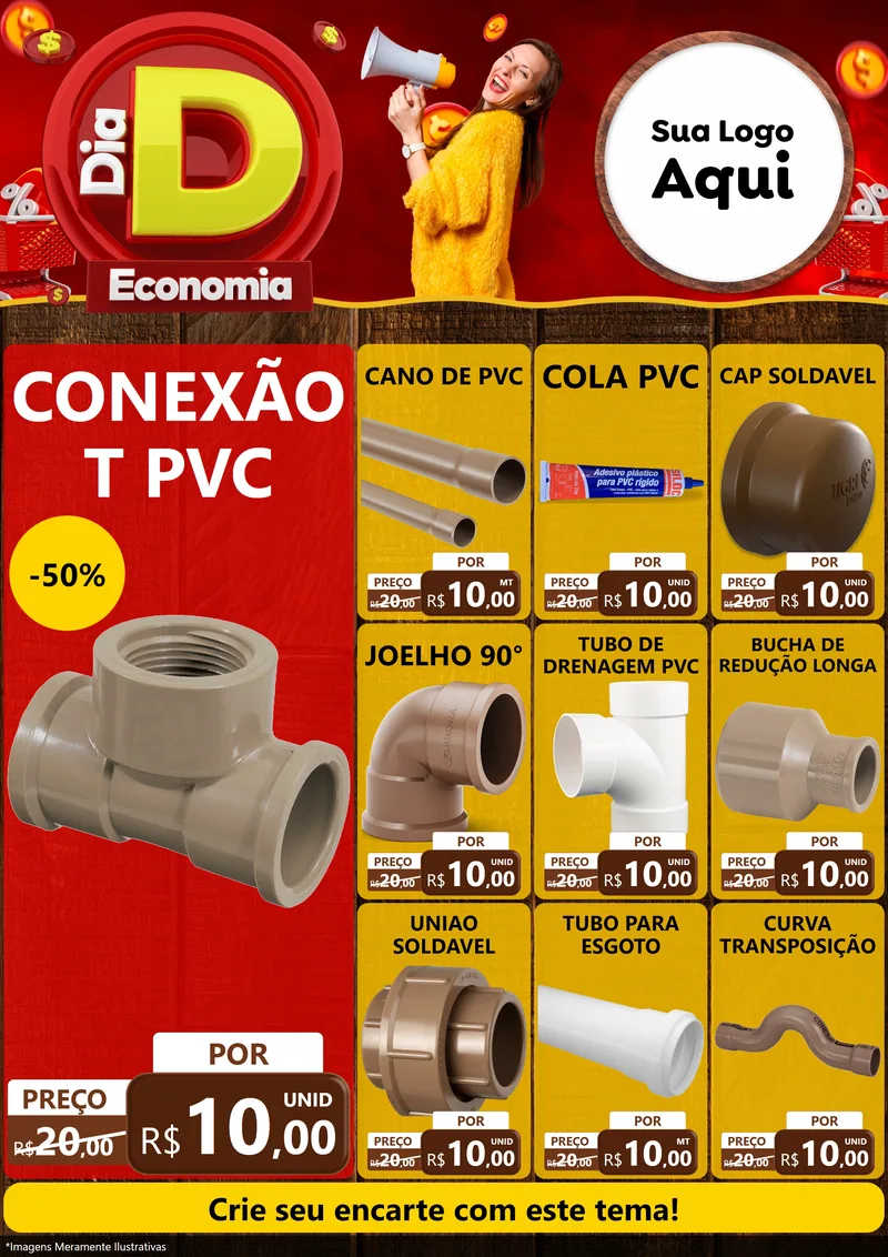 Modelo de Encarte para Encarte A4 Vertical com o tema Dia D Economia para Tubos e conexões