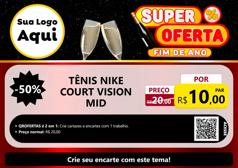 Modelo de Cartaz para Cartaz A4 Horizontal com o tema Super Oferta Fim de Ano para Calçados