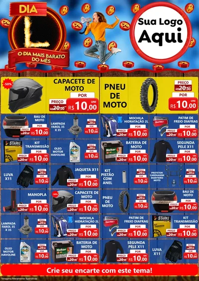 Modelo de Encarte para Encarte A4 Vertical com o tema Dia L - O Dia Mais Barato Do Mês para Moto peças