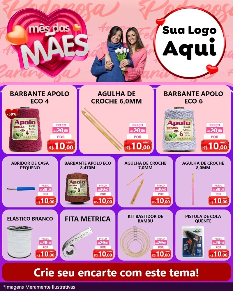Modelo de Rede Social para Feed Instagram com o tema Mês Das Mães para Armarinho e Aviamentos