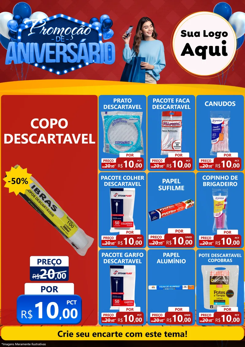 Modelo de Encarte para Encarte A4 Vertical com o tema Promoção de Aniversário para Embalagens