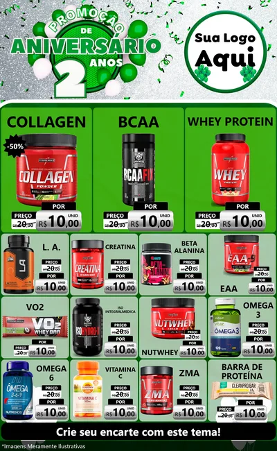 Modelo de Encarte para Encarte Grande com o tema Promoção de Aniversário - 2 Anos para Suplementos alimentares