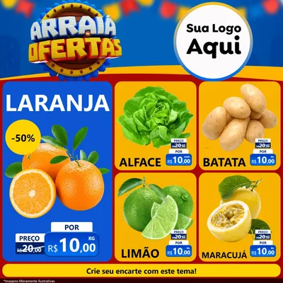 Modelo de Rede Social para Feed Facebook com o tema Arraiá de Ofertas - Junina para Hortifrúti
