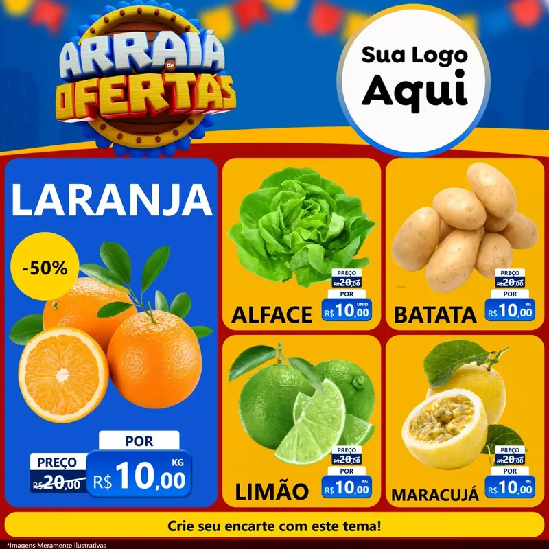Modelo de Rede Social para Feed Facebook com o tema Arraiá de Ofertas - Junina para Hortifrúti