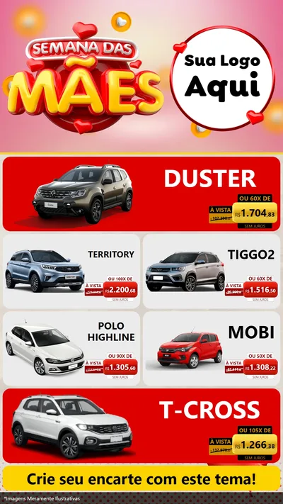 Modelo de TV para TV Vertical com o tema Semana das Mães para Concessionaria de Carros