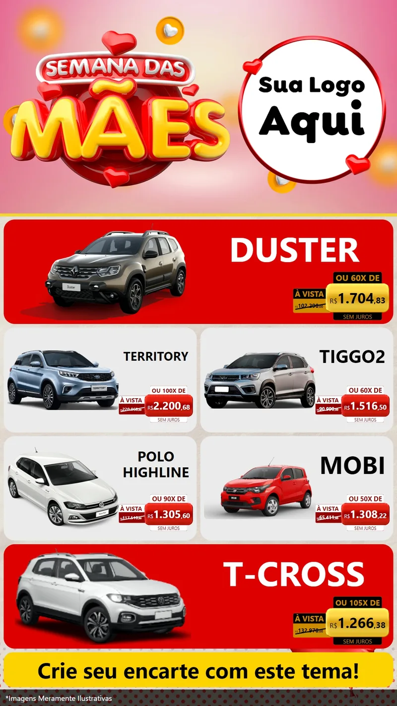 Modelo de TV para TV Vertical com o tema Semana das Mães para Concessionaria de Carros